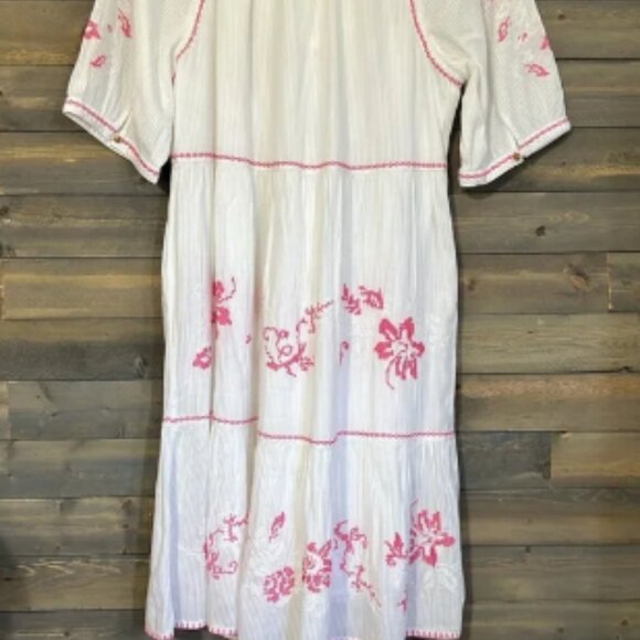 New John Mark Embroidered Boho Dress Size L White with Pink Embroidery - Picture 6 of 8